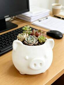 Cute Pig Shaped Ceramic Succulent Planter (1pc) - Mini Planter With Drainage Hole, Suitable For Desk, Office, Bedroom And Balcony Decor; Ideal Gift For Plant Lovers And Home Gardening; Cartoon Animal Design, Suitable For Planting Small Cacti; Exquisite Gift For Housewarming, Valentine's Day, Christmas And Birthday. - Multicolor - View 13