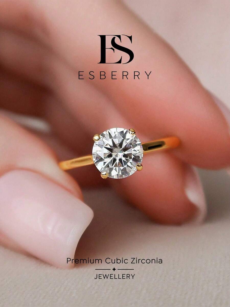 ESBERRY 1件優雅獨特四爪設計鑽戒，單顆鑽石訂婚戒指，女士珠寶禮物，訂婚禮物，派對禮物