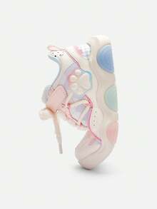 Balabala 女童白色帆布運動鞋，春秋款，休閒透氣鞋 - 白花色調 - 查看 6