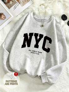 Plus Size Women's Japanese Sakura Moon Japanese Text Print Casual Crew Neck Long Sleeve Sweatshirt - Light Grey - View 3
