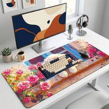 Colorful Petal & Puppy Pattern Gaming Mouse Pad, Non-Slip Rubber Desk Mat, Smooth Gliding Surface, Suitable For Computer Laptop Office Home, Cute Abstract Art Decor, Back To School Supplies - B - View 4