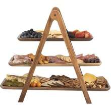 Wooden 3-Tier Folding Snack Rack, Fruit & Dessert Storage Stand - Brown - View 4