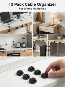 3pcs Desktop Cable Organizer Clips, Data Cable Holder, Headphone Charger Cord Fixer, Suitable For Home, Office, Kitchen, No Electricity Required (Black) - Black 3-pack - View 4