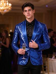 Men's Sequin Blazer, Bar Nightclub Stage Performance Outfit - Blue - View 1
