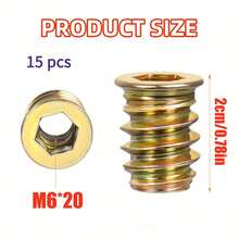 15pcs M6*20 Internal And External Threaded Countersunk Nuts, For Fixing Bolts, Furniture Screws, Nuts, Threaded Fasteners, Connectors, And Hex/Allen Wrench - M6*20 15pcs - View 3