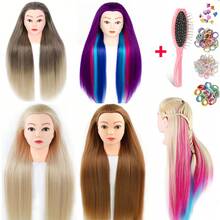 URmeili Synthetic Hair Training Mannequin Head, Cosmetology Practice Doll Head For Braiding Styling Hairdressing, With Free Hair Brush & Hair Ties, Multi-Color Optional - View 1