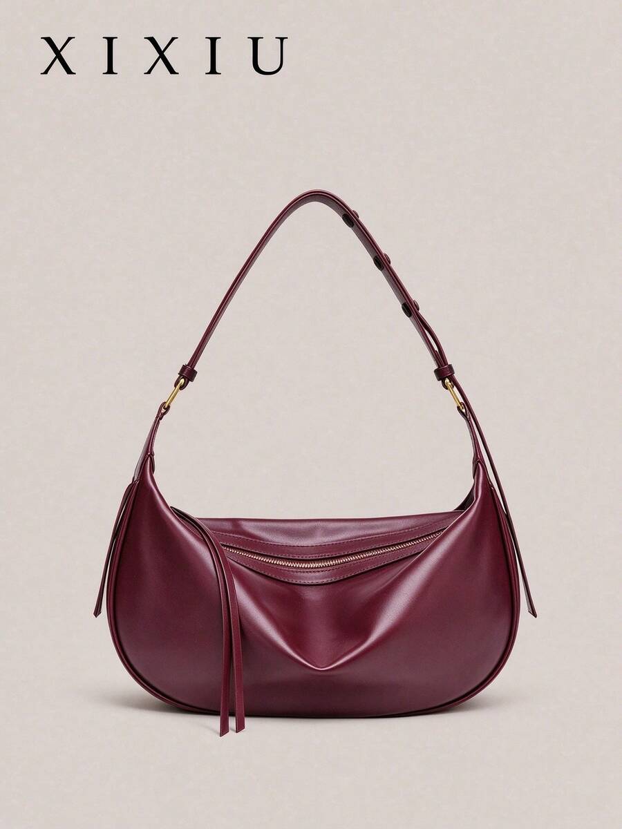 2025 New Fashion High-End Women's Shoulder Bag, Multifunctional Unique Design Underarm Dumpling Bag, Lightweight Luxurious Retro Style, Suitable For Shopping, Dating And Commuting (Excluding Gift Bag) - Burgundy - View 1