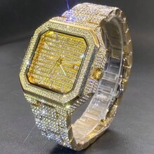 Men's Fashion Square Diamond-Encrusted Watch, Square Hip-Hop Diamond-Encrusted Bracelet Watch - Mouldless - View 1