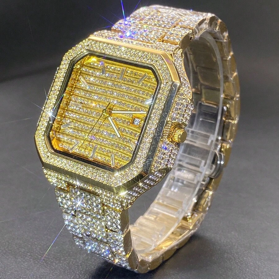 Men's Fashion Square Diamond-Encrusted Watch, Square Hip-Hop Diamond-Encrusted Bracelet Watch - Mouldless - View 1