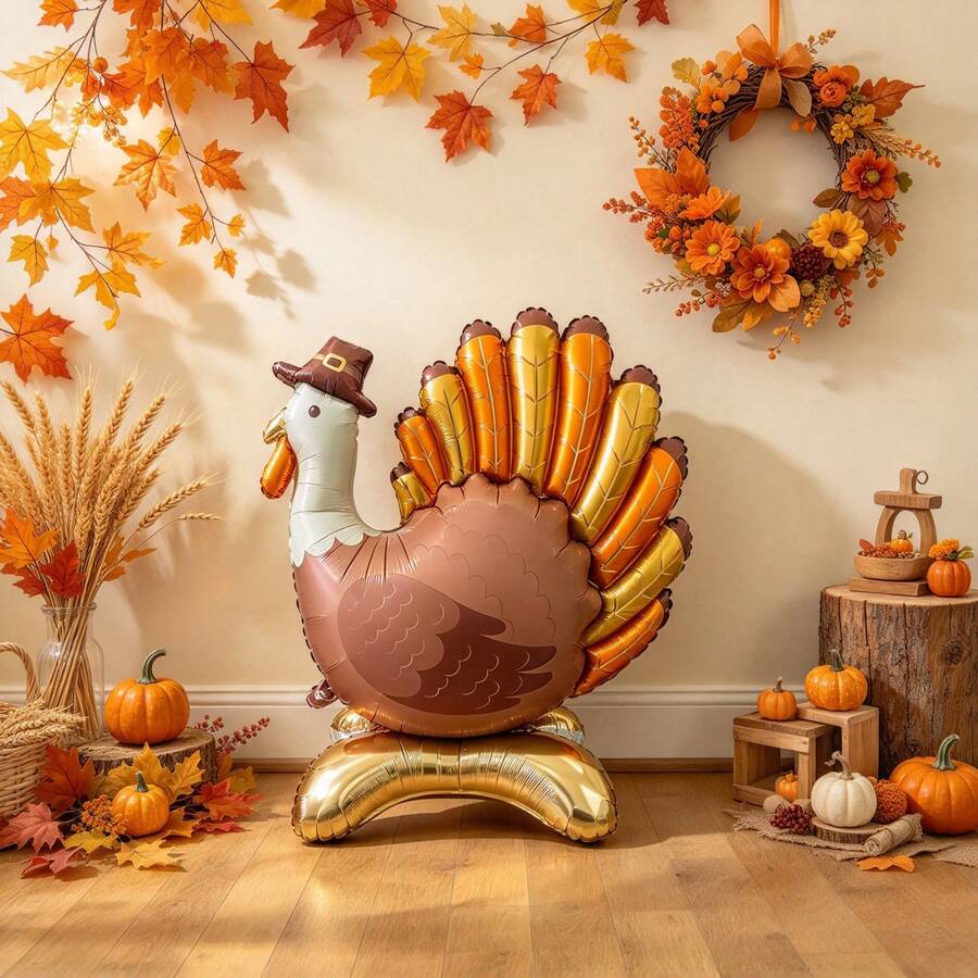 Standing Base Turkey Balloon Thanksgiving Decoration Cartoon Turkey Balloon New Year Holiday Decoration - Multicolor - View 1