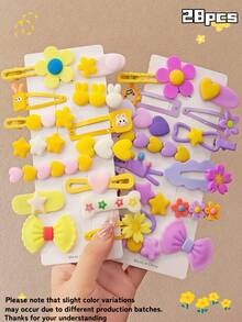 14/28pcs Fresh Sweet Girl Style Cartoon Cute Hair Clips, Suitable For Girls. Flower/Rabbit/Star/Heart/Bow Multi-Style Design, Non-Damaging Hair Accessories, Bangs Clips Side Clips Flyaway Clips, Versatile Daily Accessories - Multicolor - View 13