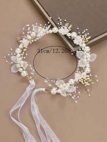 1 Pc Faux Pearl Sweet Flower Wreath Headband For Women's Wedding Party Dress Headwear - White - View 4