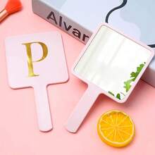 Square Handheld Makeup Mirror With Handle Portable Cosmetic Hand Mirror Clear Glass Mirror Hand‑Held Vanity Mirror For Makeup - Watermelon Pink - View 28