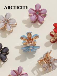 Arcticity 12pcs Mixed Color Alloy Crystal Flower Hair Clips Set, Delicate Small Flower Hair Pins, Suitable For Women - Multicolor - View 3