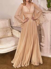 Women Long Dresses - Apricot - View 2