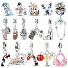 1Pc Winter Lifestyle Dangle Charm Collection Silver Color Enamel CZ Animal Fashion Daily Item Beads Charm For Bracelet Necklace Jewelry Making Gift - Silver - View 2
