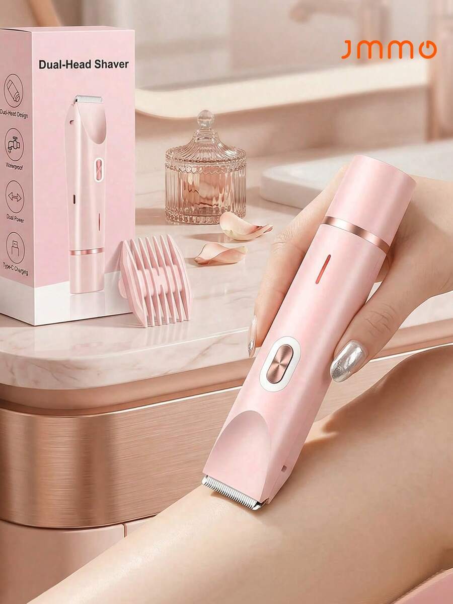 2-In-1 Electric Shaver, Wireless Bikini Trimmer For Women, Detachable Heads,  Wet & Dry Waterproof Design, USB Rechargeable, Portable, Suitable For Bikini Line, Underarms, Legs & Body Hair Removal, Travel Essential