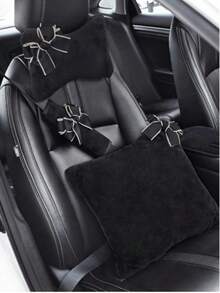 Black And White Contrast Bow Car Headrest Pillow, Plush Neck Support Cushion, Car Seat Headrest Pillow, Women's Comfortable Interior Decor - Bow - View 11