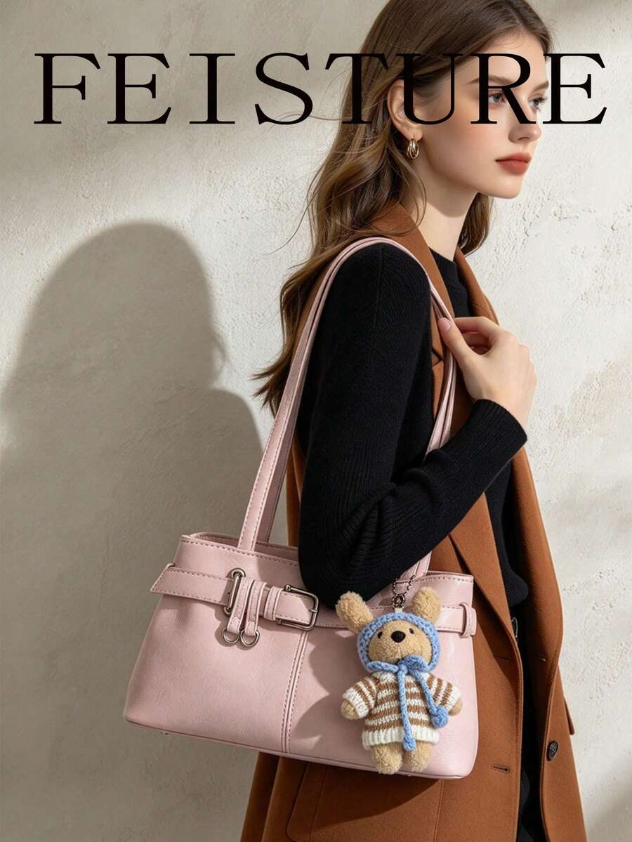 FEISTURE 1件 春夏新款女款腋下肩背包，配扣飾與吊飾，適合日常出遊、約會與通勤
