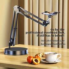 360° Rotatable Adjustable Foldable Desk Mount, Heavy Base Support, Plain Solid Finish, Overhead Shooting Phone Stand, Aluminum Alloy Metal, Minimalist Modern Style, Tabletop Cell Phone Holder For Creator Live Stream Drawing Video Recording, All Season Black - Multicolor - View 2
