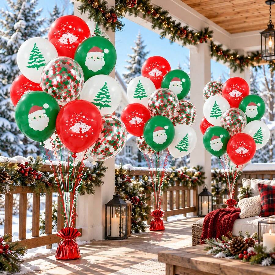 20pcs Christmas Printed Latex Balloons, Including Colorful Confetti Balloons, Christmas Tree, Santa Claus Printed Design, Suitable For Christmas, Christmas Birthday, Christmas Balloon Garland Set, Home Christmas Decoration - Multicolor - View 1