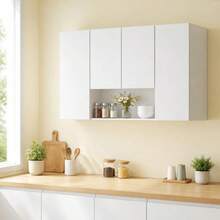 Alacena De Cocina Flotante Blanca Con 4 Puertas Y Entrepaños, Gabinete De Pared Organizador Multifuncional, Mueble Moderno Minimalista Para Almacenamiento - Blanco - Ver 7