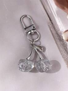 Transparent Rhinestone Cherry Bag Charm, Cute Crystal-Like Cherry Keychain With Metal Leaf Pendant, Fashionable Personalized Backpack Handbag Decoration Accessory - Multicolor - View 1