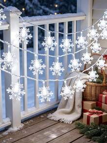 1pc 1.5/3/6M Battery Powered LED Christmas Snowflake String Lights, Christmas Tree Home Party Fireplace Bedroom Holiday Decor Lights, Christmas String Lights, Christmas Snowflake LED Fairy Lights, Xmas Tree Decor Lights, Xmas Gifts - Transparent Snowflakes - View 3