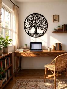 1pc Life Tree Metal Wall Decor, Size 15.75" X 15.75", Life Tree Metal Wall Art, Metal Wall Hanging, Metal Tree Sculpture, Home Gift, Housewarming Gift, Birthday Gift, Room Wall Art, Home Decor, Apartment Warming Present - Black - View 6