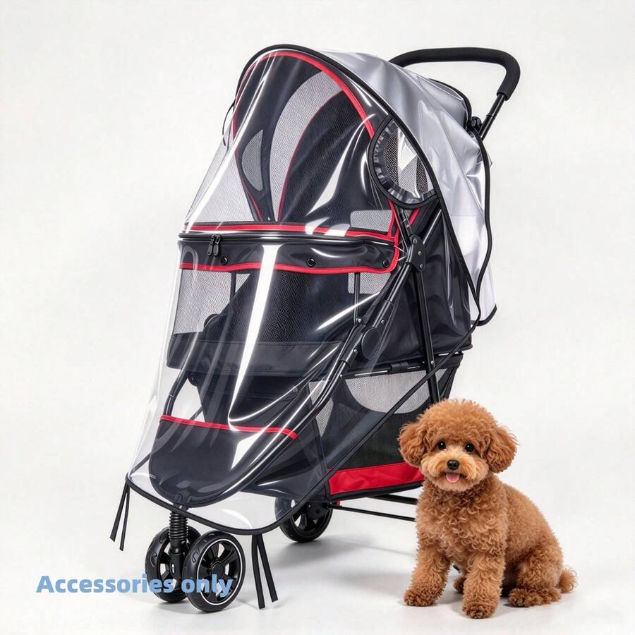 Universal Pet Stroller Rain Cover, Transparent Cat & Dog Rain Cover, Windproof, Snowproof, Waterproof Stroller Rain Cover, With Straps, Easy To Install, Suitable For Small And Medium-Sized Dog & Cat Strollers - Transparent - View 1