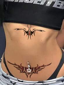 Waterproof Temporary Transfer Tattoo,1pc Water Transfer Paper, Gothic Style, Red Black Heart Totem Pattern, Sharp Line Details, Long Lasting Fake Tattoo Stickers, Body Art Decals For Women, Suitable For Neck, Nape, Shoulder - Black - View 2