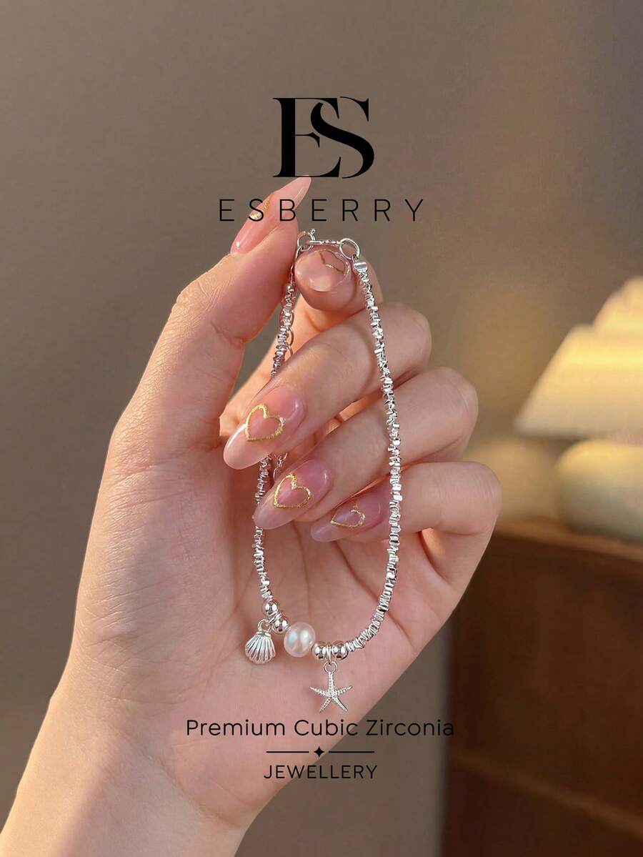 1pc Pearl, Starfish & Shell Bracelet, Elegant Versatile Women Jewelry, Suitable For Valentine's Day, Birthday Party And Daily Wear