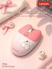 N521 Mouse Nirkabel Telinga Kucing, Senyap dan Portabel, Mouse Lucu, Hadiah untuk Anak Perempuan, Kompatibel dengan Desktop, Lenovo Legion, dan Laptop, Tersedia dalam warna Telinga Kucing Putih Susu dan Telinga Kucing Merah Muda Peach. - View 7