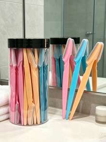 70pcs Facial Hair Removal Razor, Eyebrow Trimmer, Manual Shaver, Multi-Functional Eyebrow Scissors And Facial Razor, Suitable For Men And Women, Exfoliating Hair Removal Tool, Body Hair Trimmer And Facial & With Long Handle, Precision Protective Cover Eyebrow Trimming Tool, Suitable For Travel Shaver. 30/24/12/6/3/1pc - Multicolor - View 6