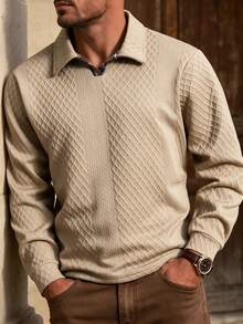 Men's Spring/Autumn Casual Fashion Polo Collar Half-Zip Pullover Long Sleeve Sweatshirt, Suitable For Daily Commute And Vacation - Khaki - View 3