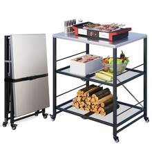 UNIONLINE Foldable Pizza Oven Table, Outdoor Kitchen Trolley Cart On Wheels 80x60x90cm - Silver - View 11