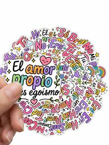50Pcs Spanish Positive Quote Stickers, Colorful Inspirational Affirmation Waterproof Vinyl Stickers, For Laptop, Water Bottle, Journal, Skateboard, Teens Decor - Multicolor - View 5