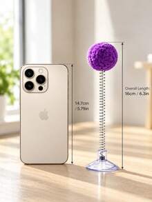1/3/5pcs Random Mixed Color Indoor Cat Interactive Toys, Durable Metal Spring Plush Ball Cat Teaser Wand With Suction Cup Base, Battery-Free, Stimulates Hunting Instinct, Suitable For All Cat Breeds Pet Toy - Multicolor - View 2