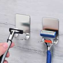 1/2pcs Stainless Steel No-Drill Razor Hook, Bathroom Wall-Mounted Razor Storage Rack, Waterproof No-Damage Adhesive Hook Bathroom Organizer - Multicolor - View 5