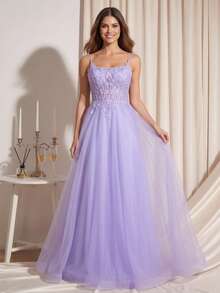 Spaghetti Strap Lace Prom Dress, Banquet Dresses Party Fall Elegant Wedding - Lilac Purple - View 10
