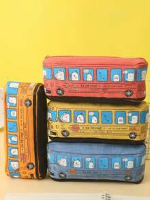 1 buah Tempat Pensil Kanvas Bus Lucu untuk Anak-anak, Termasuk 2 Pensil Mekanik Acak, Tas Penyimpanan Mobil Kartun Kapasitas Besar, Pengatur Perlengkapan Sekolah, Kembali ke Sekolah - MultiWarna - View 5