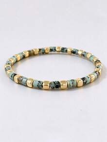 Natural Stone Spacer Bracelet With Square Beads, Ideal For Daily Wear - African Pine - View 2