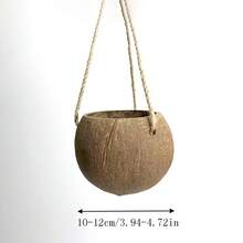 1 pieza Maceta colgante creativa de cáscara de coco natural con cuerda, maceta colgante para decoración del hogar - Maceta colgante hecha a mano - Ver 7