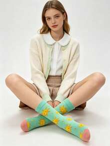 5 Pairs Sun Pattern Mid-Calf Socks - Colorful Cartoon Design, Fashionable Women's Socks, Cute Socks, Suitable For Autumn/Winter Wear - Multicolor - View 4