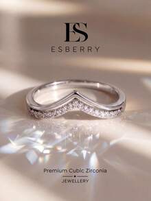 ESBERRY 1件 S型雙V形訂婚戒指/婚戒，女款承諾戒指/永恆戒指，精緻珠寶禮物 - 銀色 - 查看 2