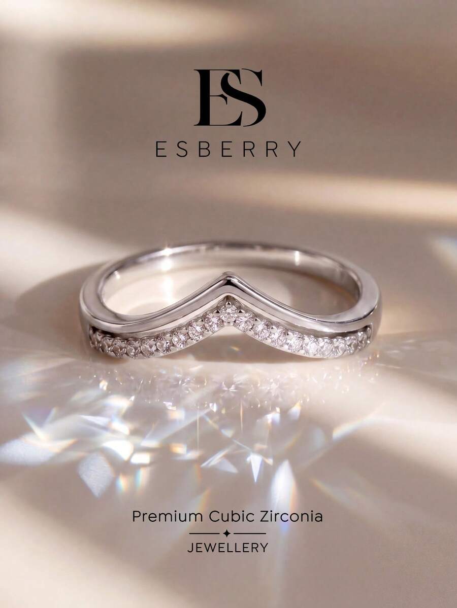 ESBERRY 1件 S型雙V形訂婚戒指/婚戒，女款承諾戒指/永恆戒指，精緻珠寶禮物