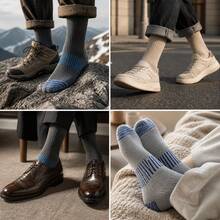 Men's 5 Pairs Color Block Striped Crew Socks, Breathable Cushioned Athletic Hiking Socks, Anti-Wear Sports Mid Calf Socks - Multicolor - View 7