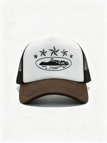 Trucker Hat For Men Women, 5 Star Graphic Print Mesh Baseball Cap, Casual Adjustable Snapback Cap Outdoor Streetwear - Sponge Mesh Cap - View 9
