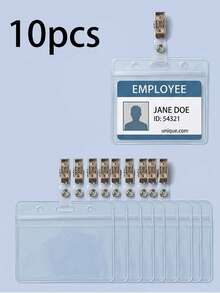2/4/10pcs Transparent Waterproof ID Badge Holders, Vertical Or Horizontal, Clear PVC Plastic Card Sleeves With Clips, Suitable For Students, Office Employees, Business Name Tag Protection - Multiple Specifications - View 13