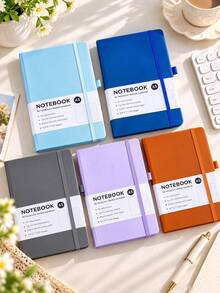 1pc A5 Hardcover Dot Grid Notebook, 192 Pages Dot Matrix Bullet Journal, Portable Notebook With Elastic Band And Pen Holder, Suitable For Writing, Planning, Journaling, School, Office And Study - A5 - View 3